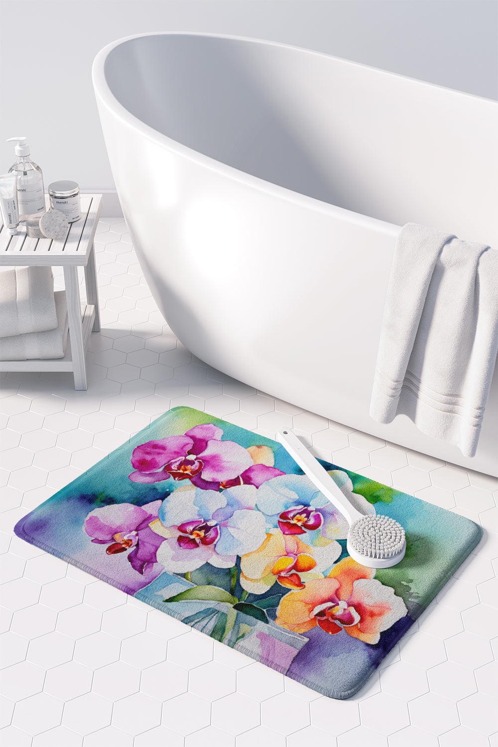 Orchids in Watercolor Memory Foam Kitchen Mat