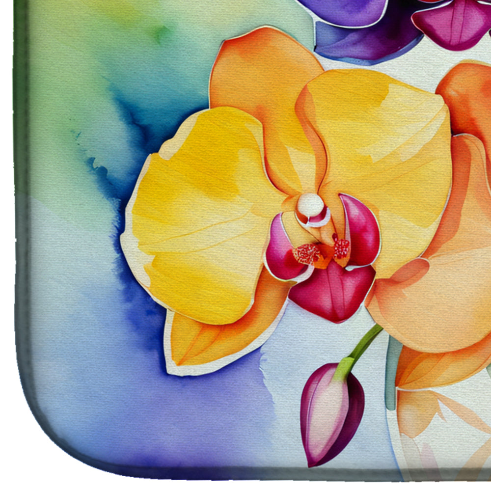 Orchids in Watercolor Dish Drying Mat