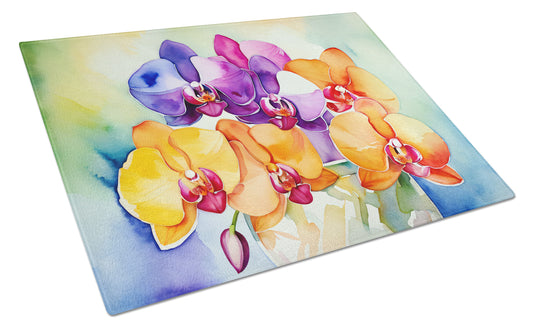 Buy this Orchids in Watercolor Glass Cutting Board