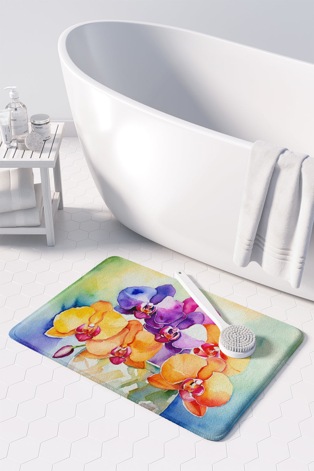 Orchids in Watercolor Memory Foam Kitchen Mat