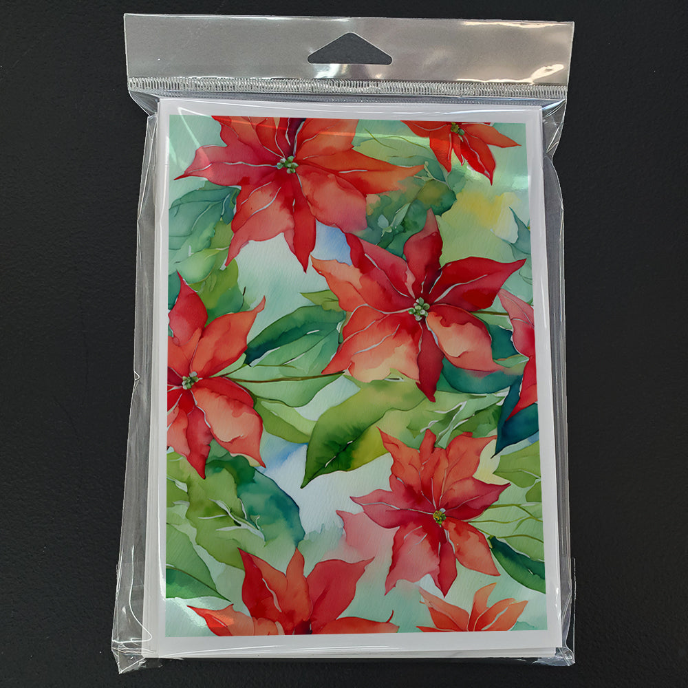 Poinsettias in Watercolor Greeting Cards Pack of 8