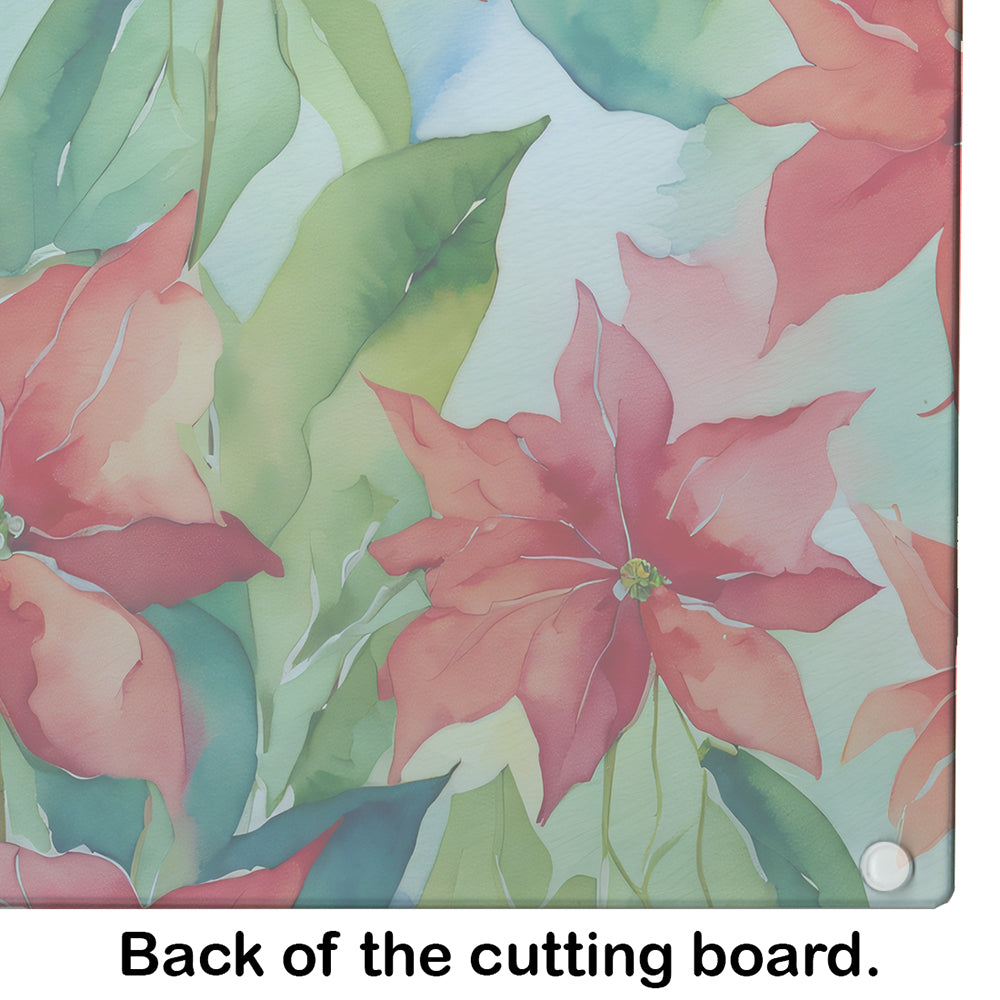 Poinsettias in Watercolor Glass Cutting Board