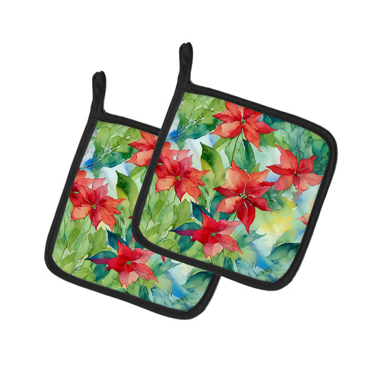 Buy this Poinsettias in Watercolor Pair of Pot Holders