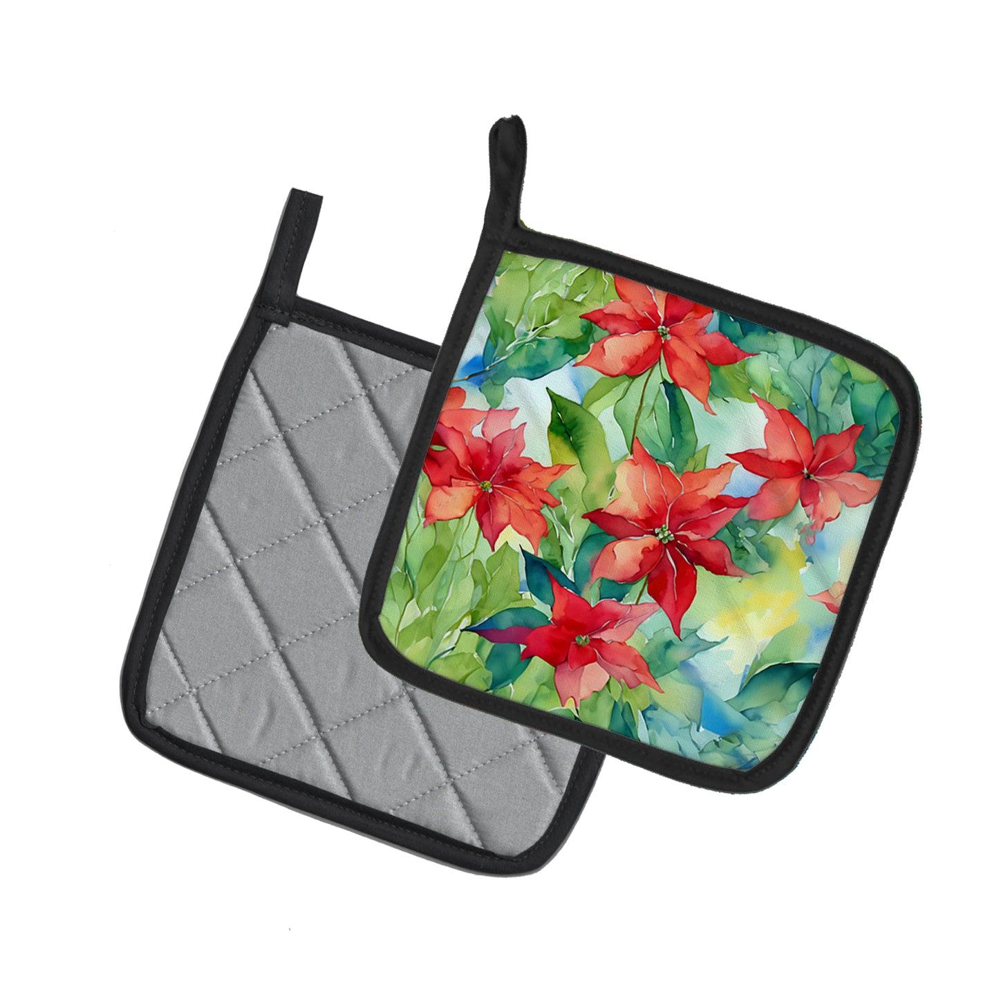 Poinsettias in Watercolor Pair of Pot Holders