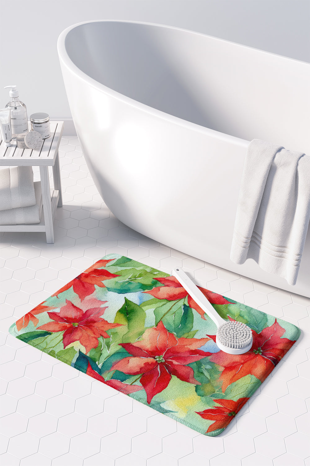 Poinsettias in Watercolor Memory Foam Kitchen Mat