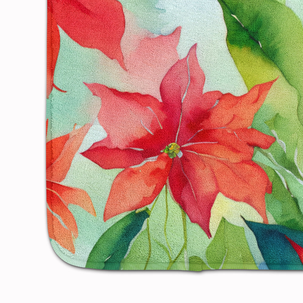 Poinsettias in Watercolor Memory Foam Kitchen Mat