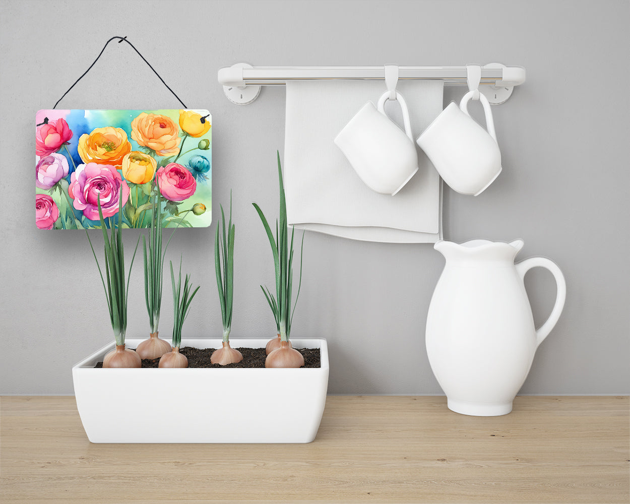 Ranunculus in Watercolor Wall or Door Hanging Prints