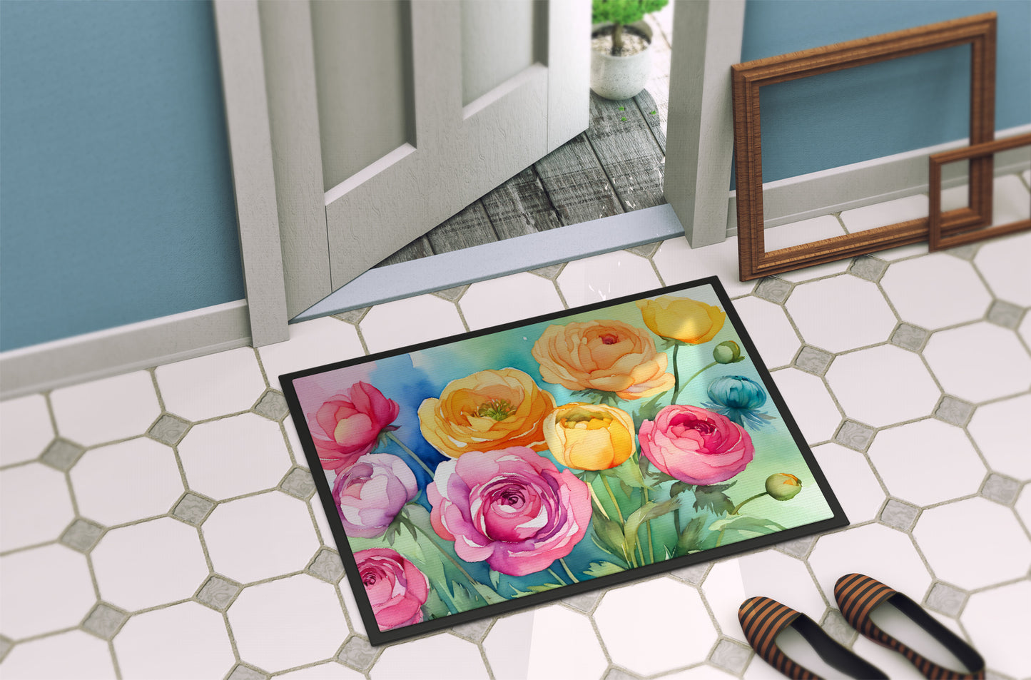 Ranunculus in Watercolor Doormat