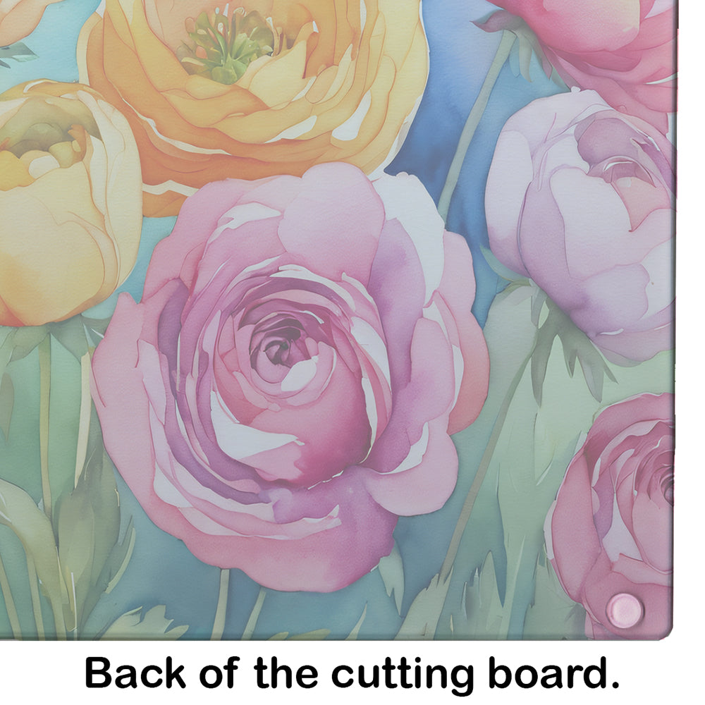 Ranunculus in Watercolor Glass Cutting Board