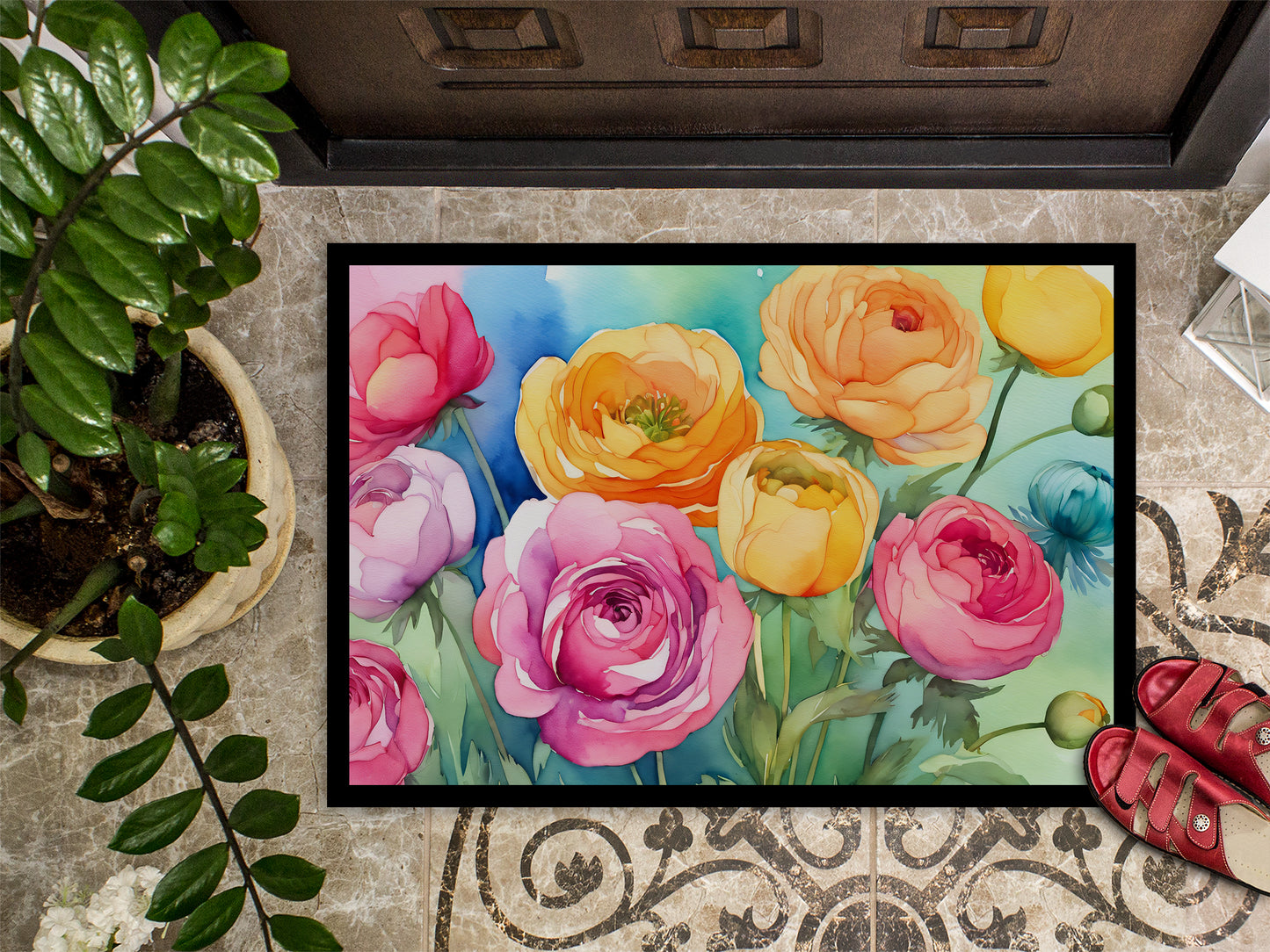 Ranunculus in Watercolor Doormat