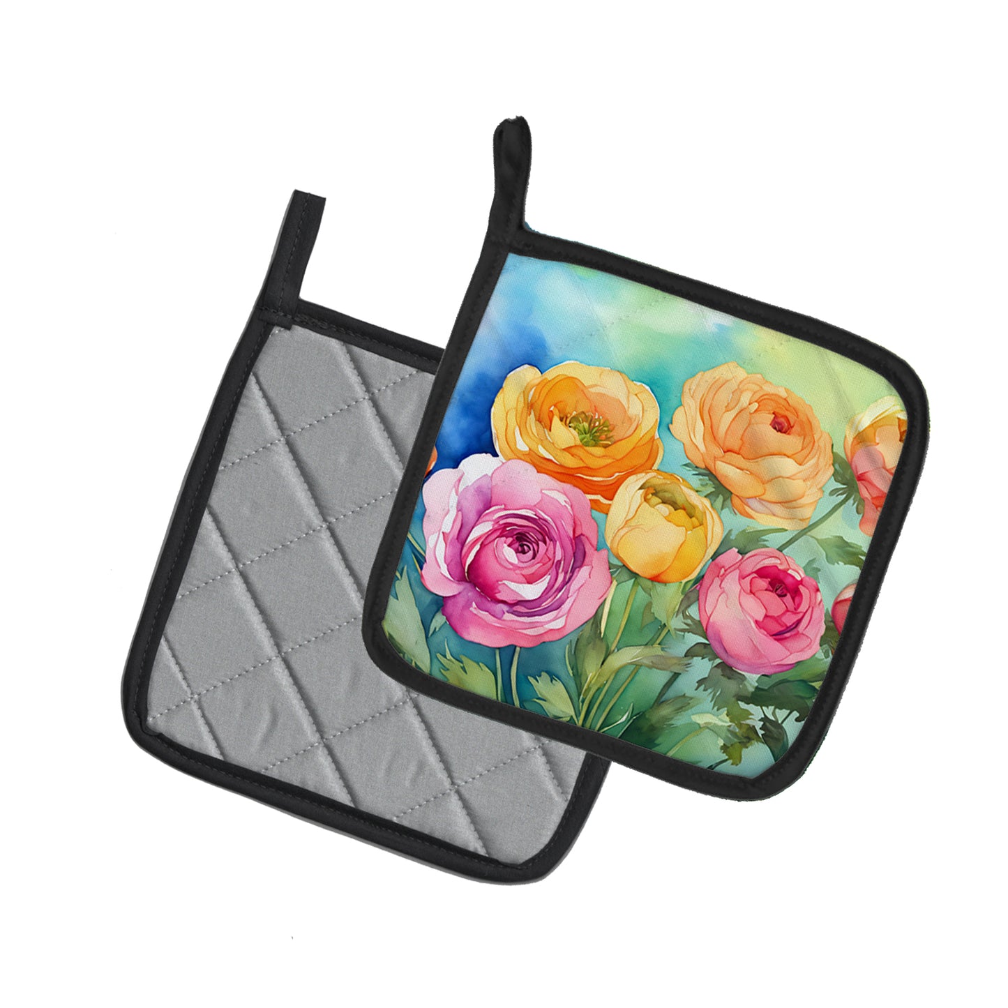 Ranunculus in Watercolor Pair of Pot Holders