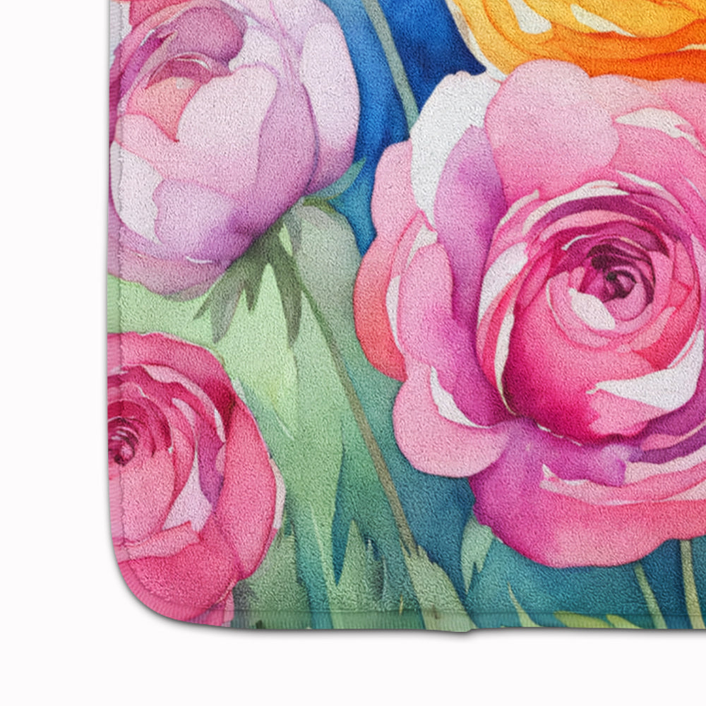 Ranunculus in Watercolor Memory Foam Kitchen Mat