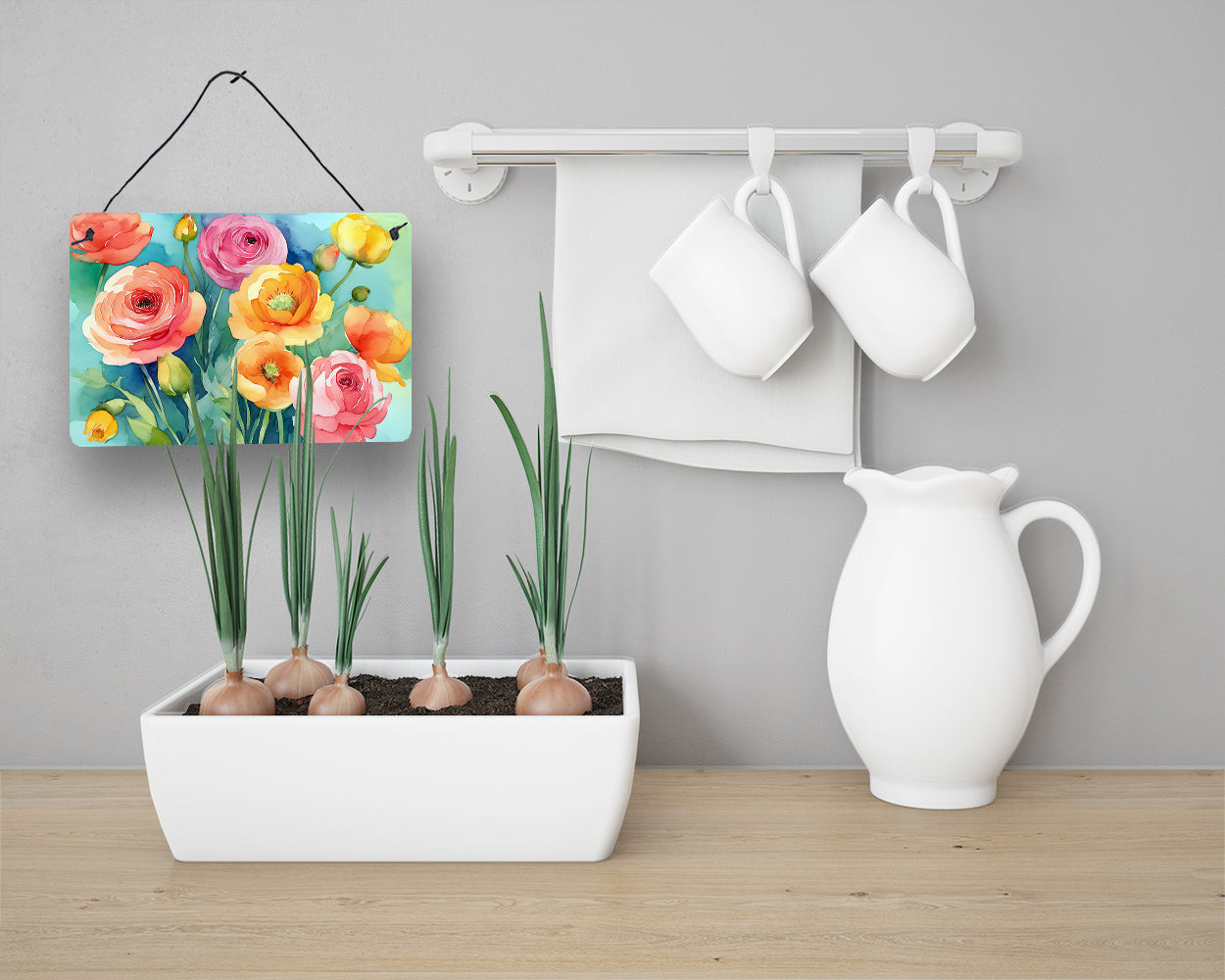 Ranunculus in Watercolor Wall or Door Hanging Prints