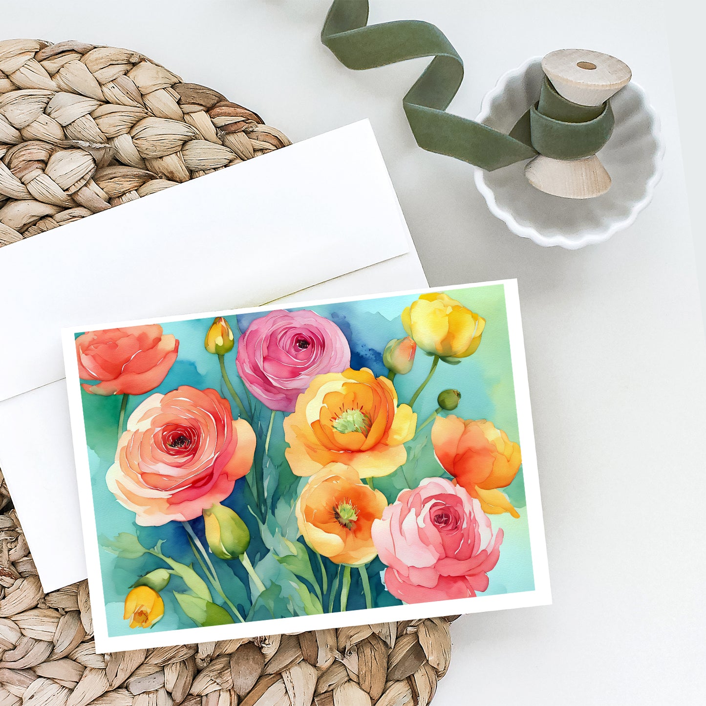 Ranunculus in Watercolor Greeting Cards Pack of 8