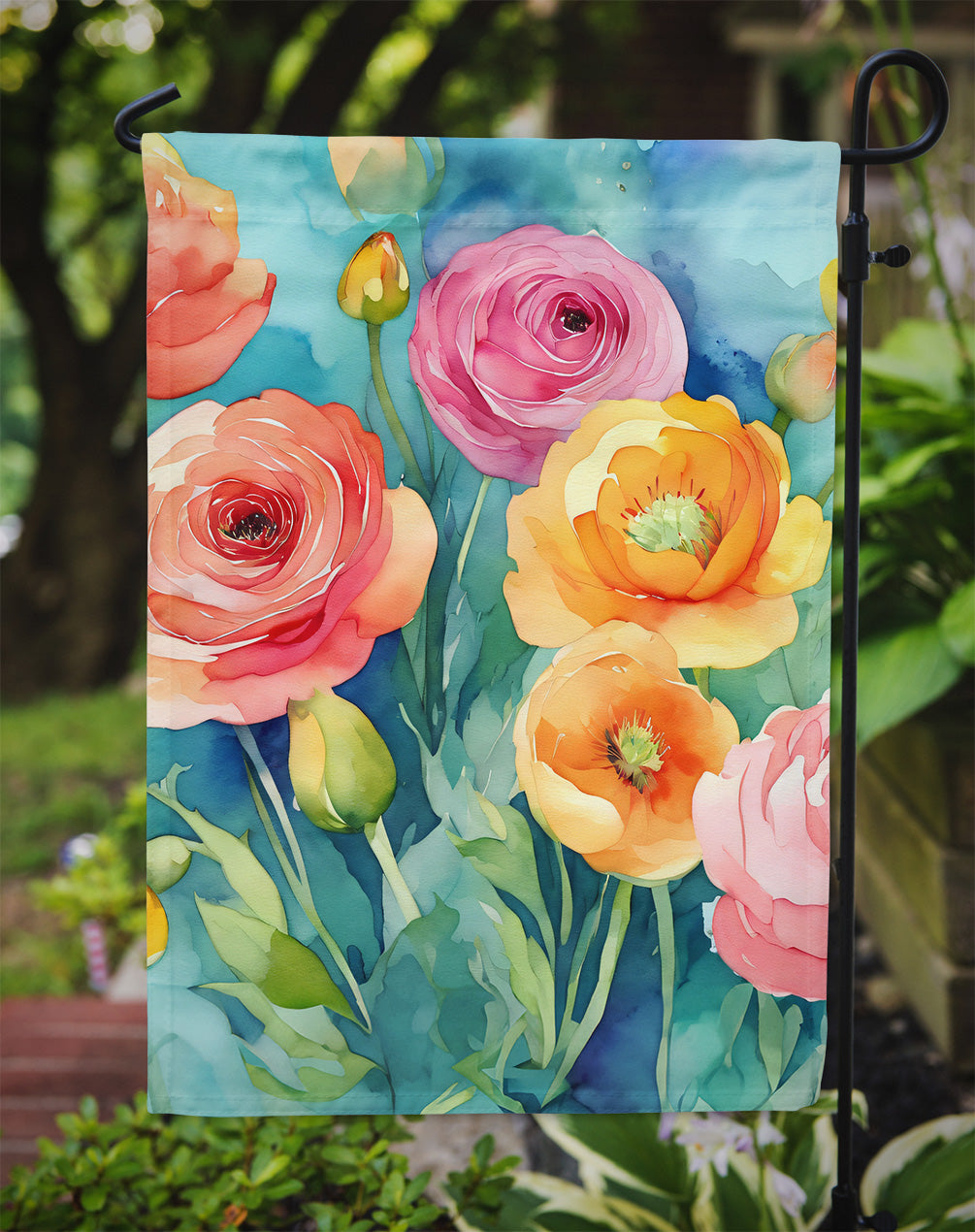 Ranunculus in Watercolor Garden Flag