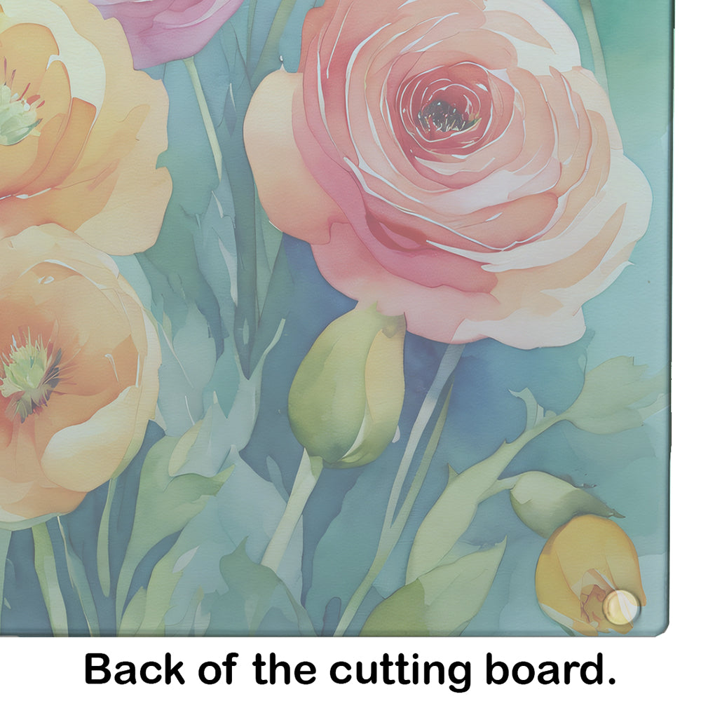 Ranunculus in Watercolor Glass Cutting Board