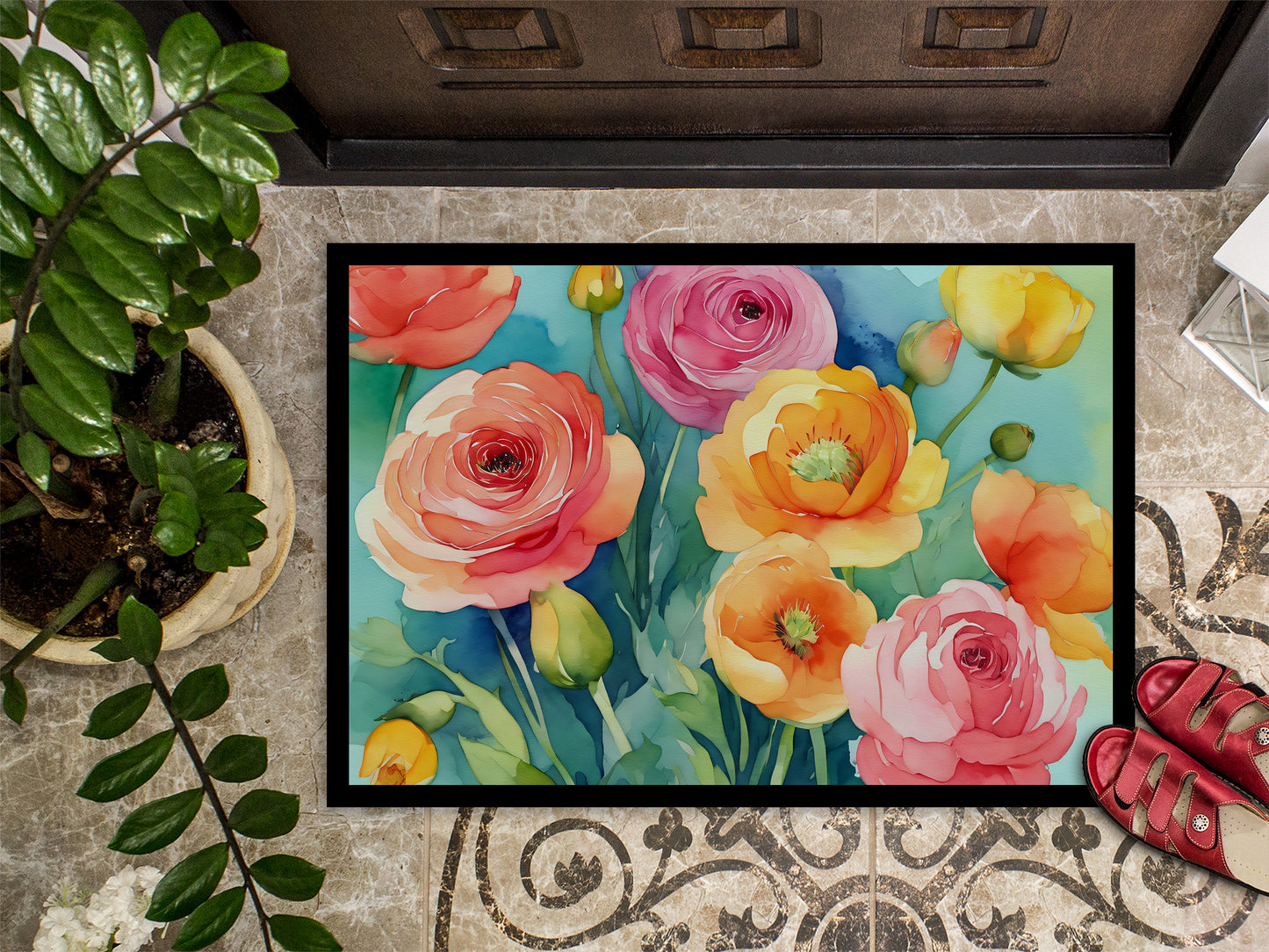 Ranunculus in Watercolor Doormat