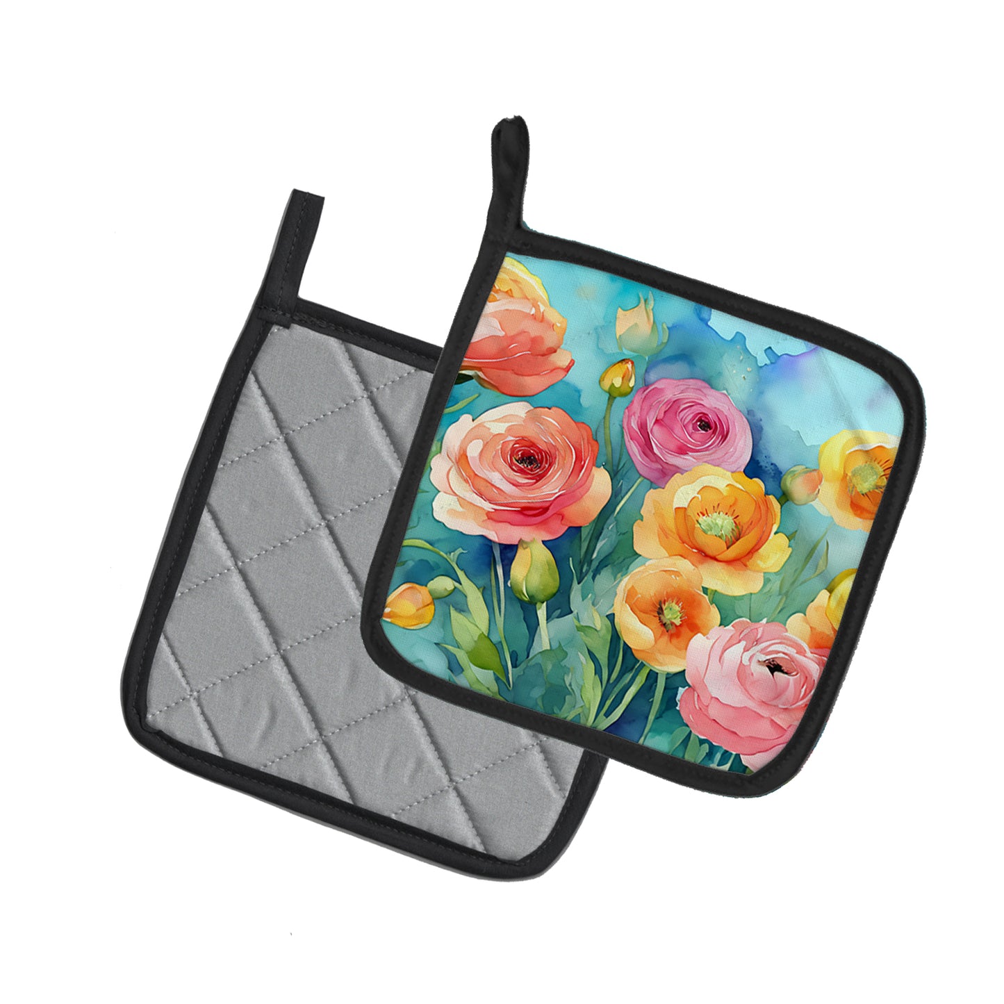 Ranunculus in Watercolor Pair of Pot Holders