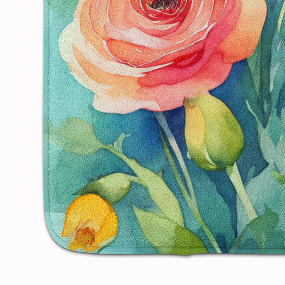 Ranunculus in Watercolor Memory Foam Kitchen Mat