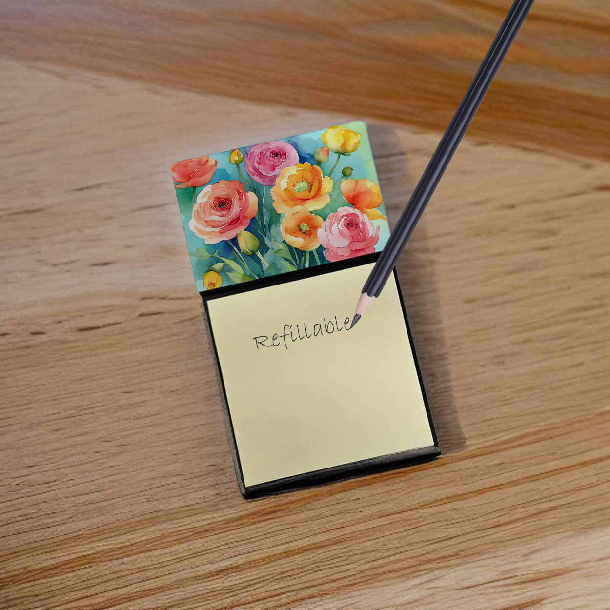 Ranunculus in Watercolor Sticky Note Holder