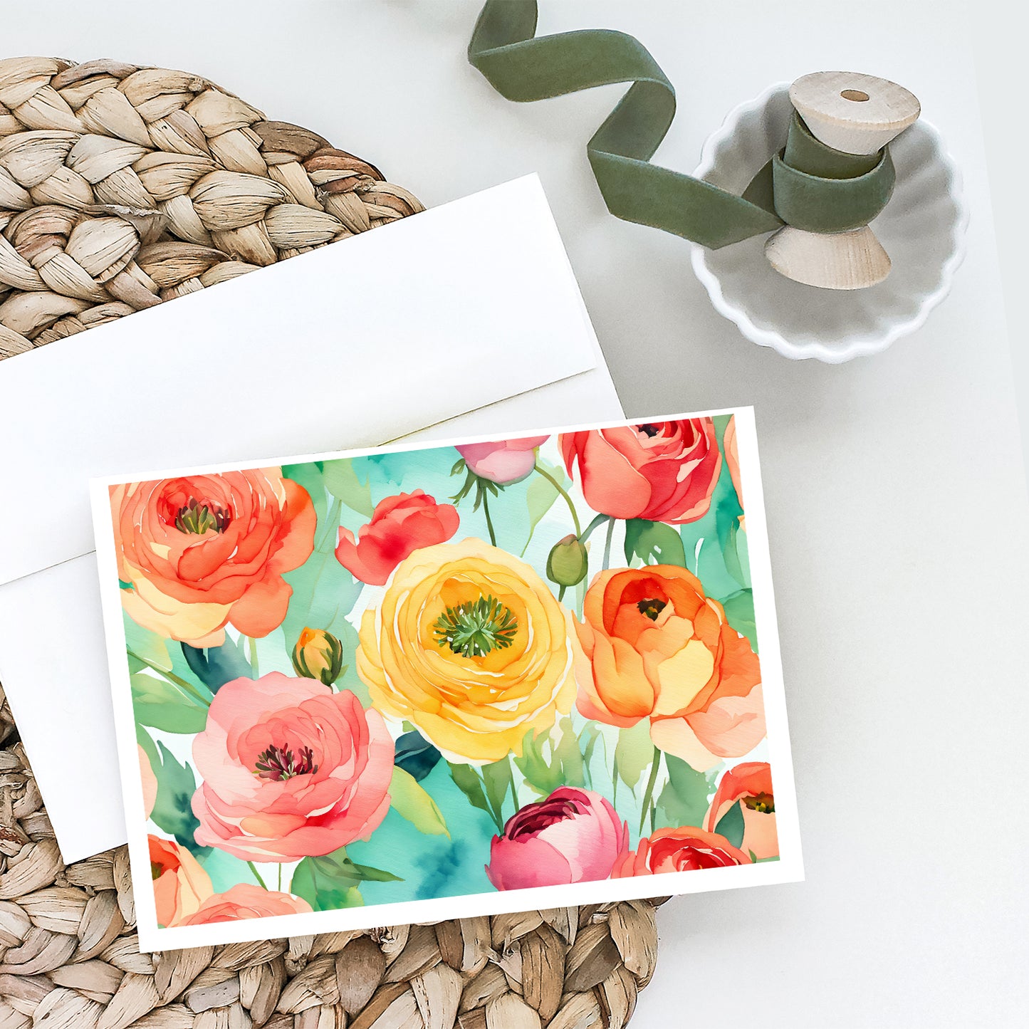 Ranunculus in Watercolor Greeting Cards Pack of 8