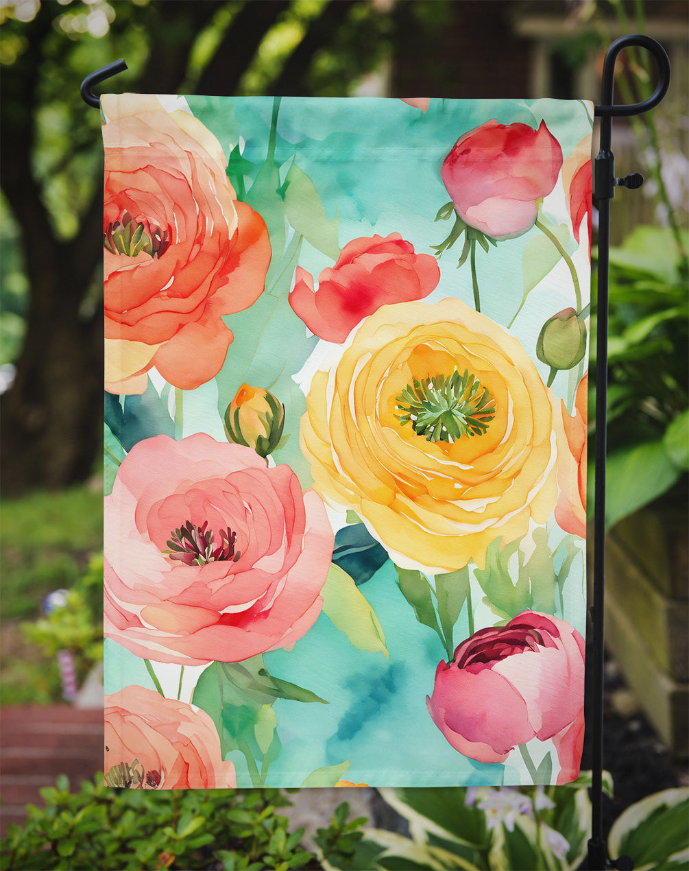 Ranunculus in Watercolor Garden Flag