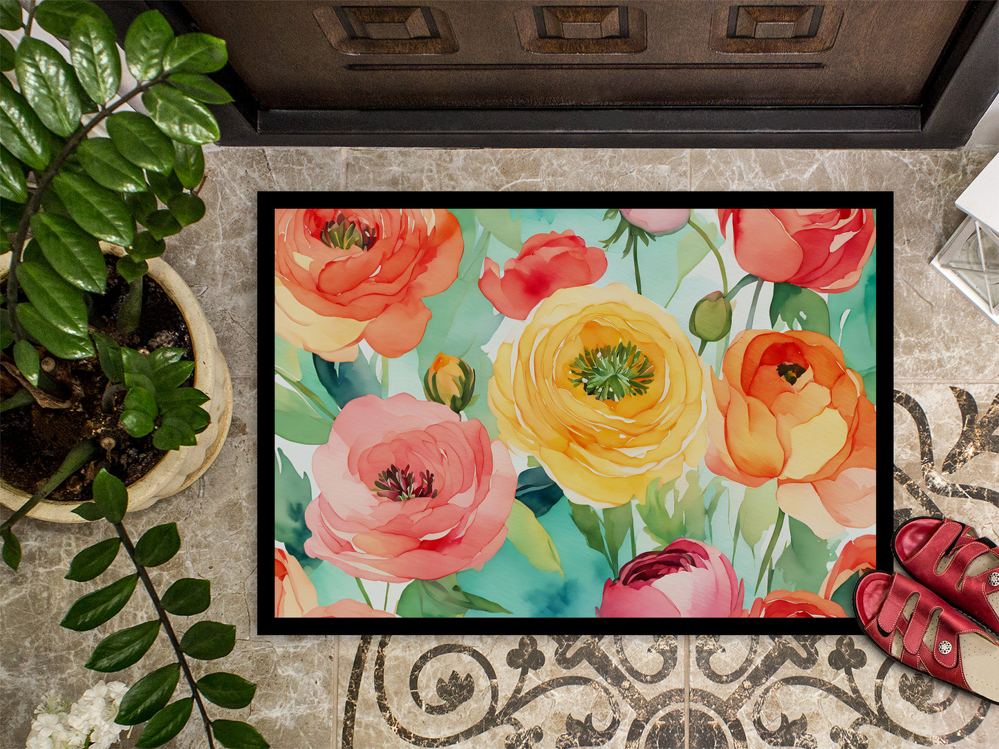 Ranunculus in Watercolor Doormat