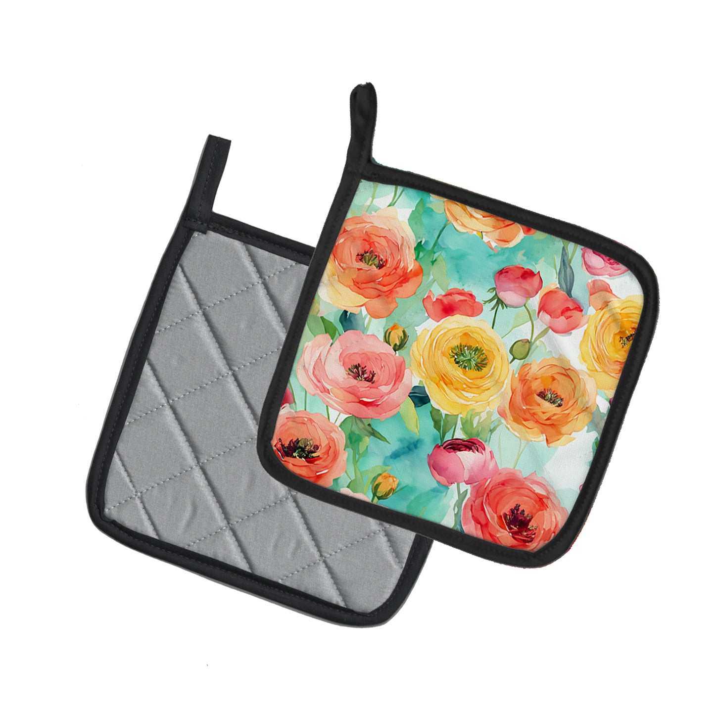 Ranunculus in Watercolor Pair of Pot Holders