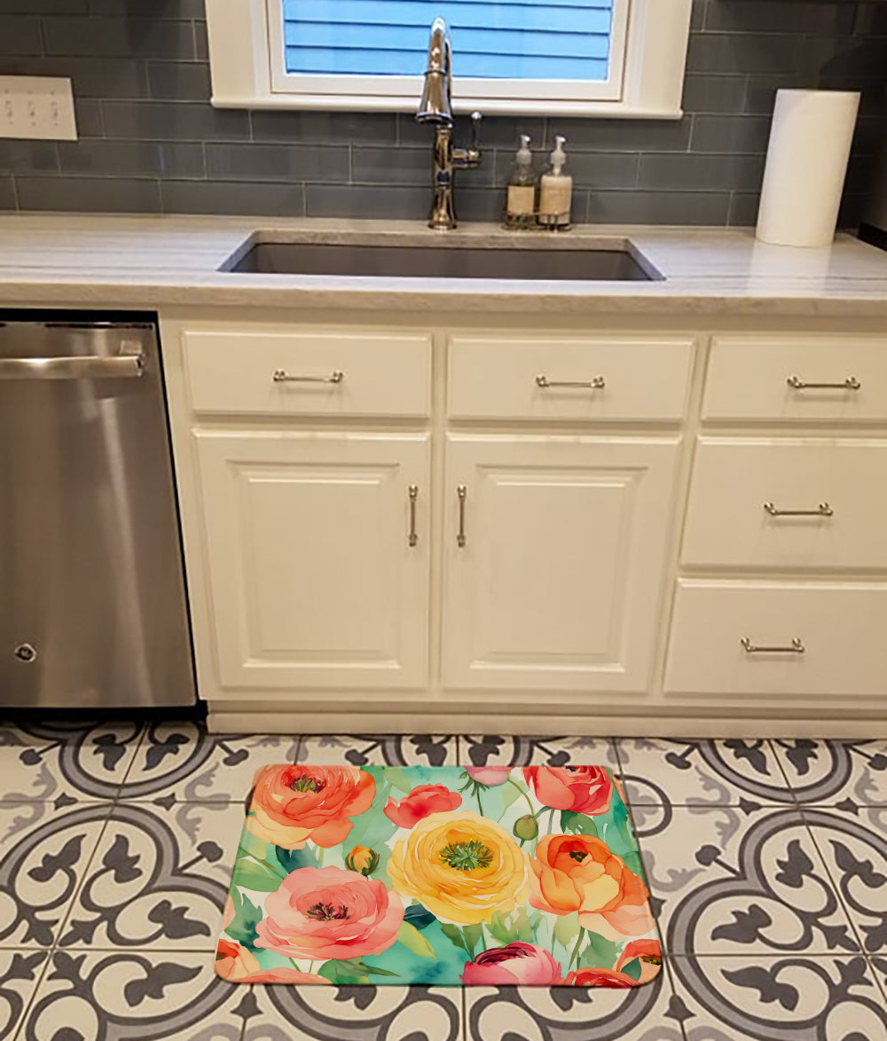 Ranunculus in Watercolor Memory Foam Kitchen Mat