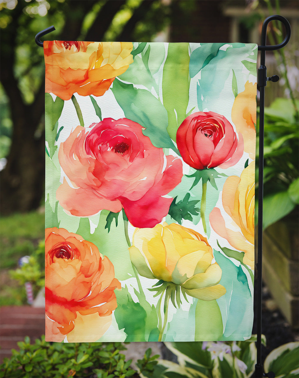 Ranunculus in Watercolor Garden Flag