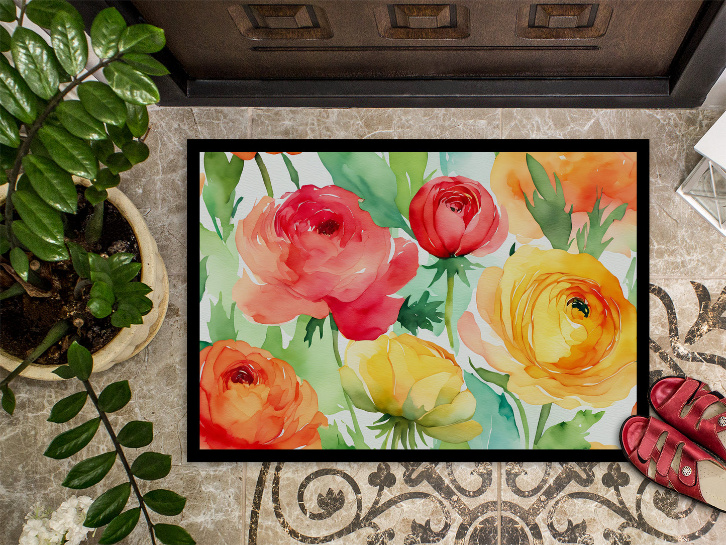 Ranunculus in Watercolor Doormat