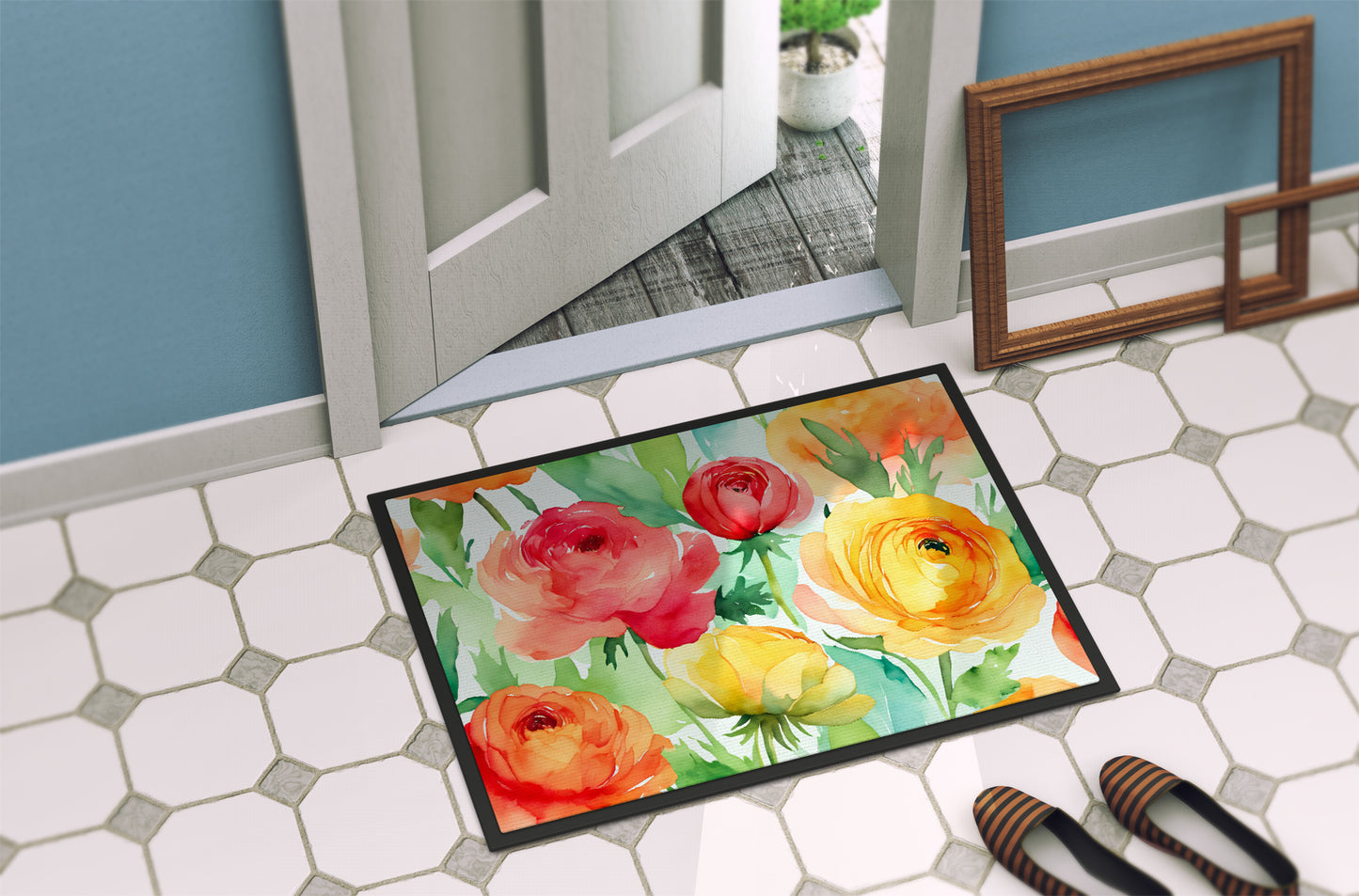 Ranunculus in Watercolor Doormat