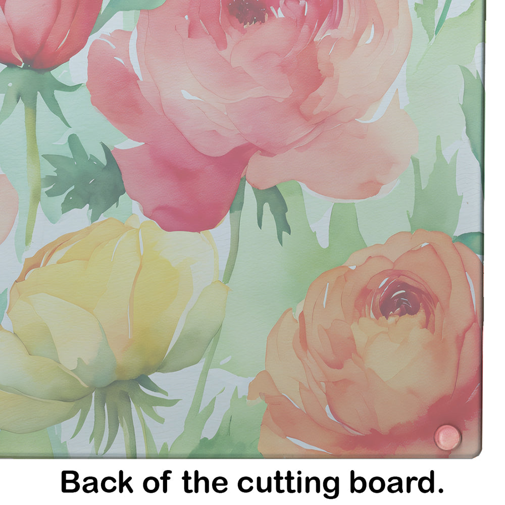 Ranunculus in Watercolor Glass Cutting Board