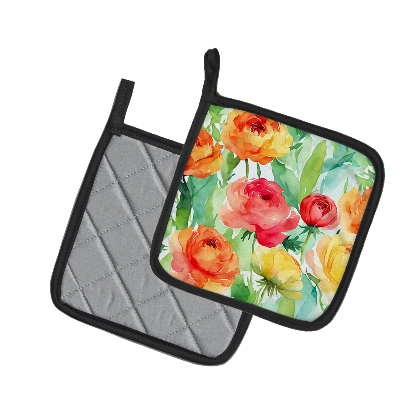 Ranunculus in Watercolor Pair of Pot Holders