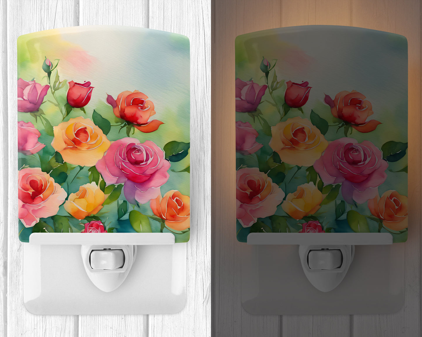 Roses in Watercolor Ceramic Night Light