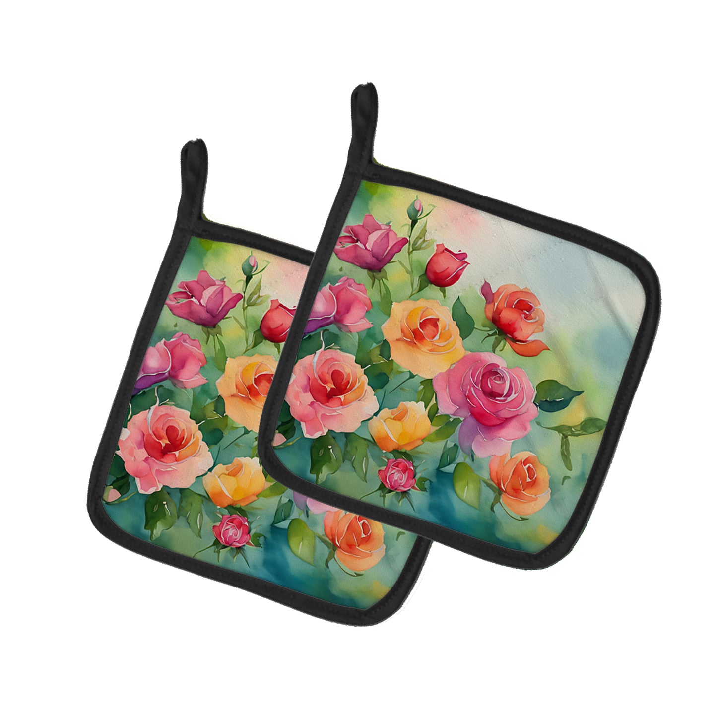 Buy this Roses in Watercolor Pair of Pot Holders