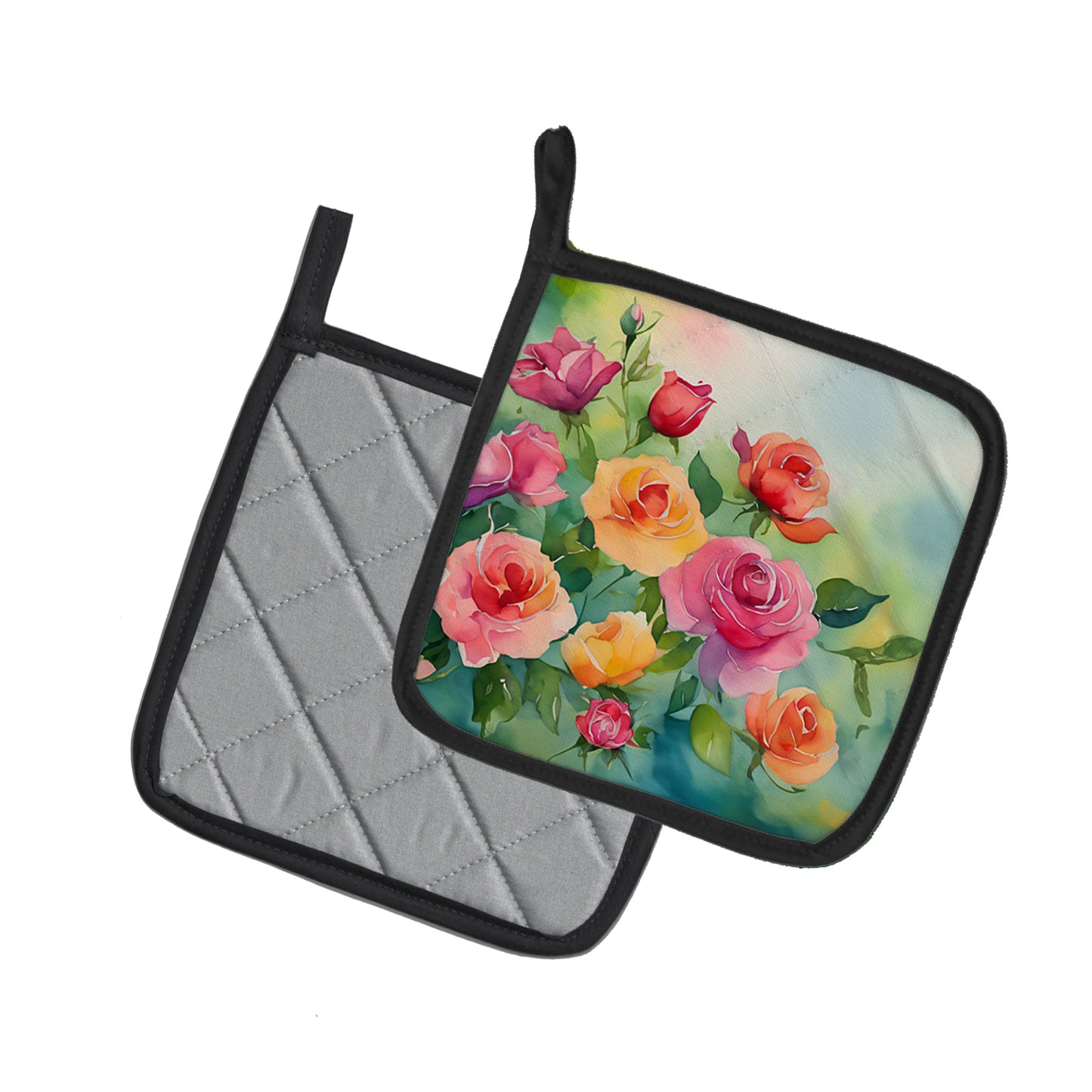 Roses in Watercolor Pair of Pot Holders