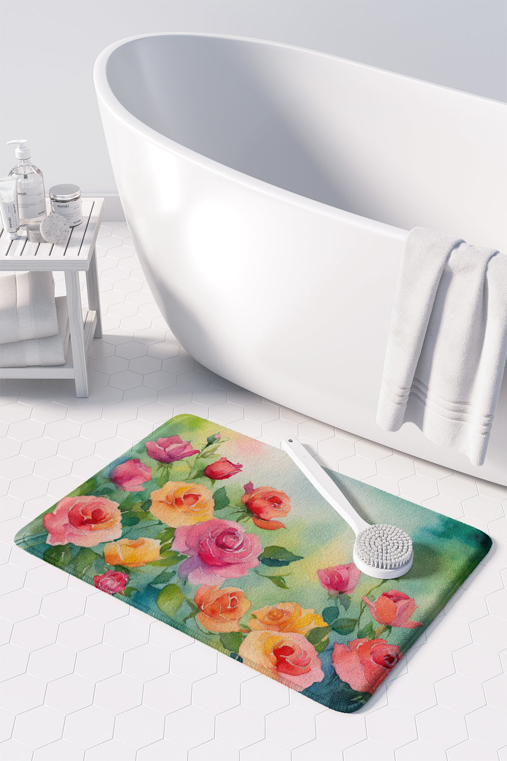 Roses in Watercolor Memory Foam Kitchen Mat