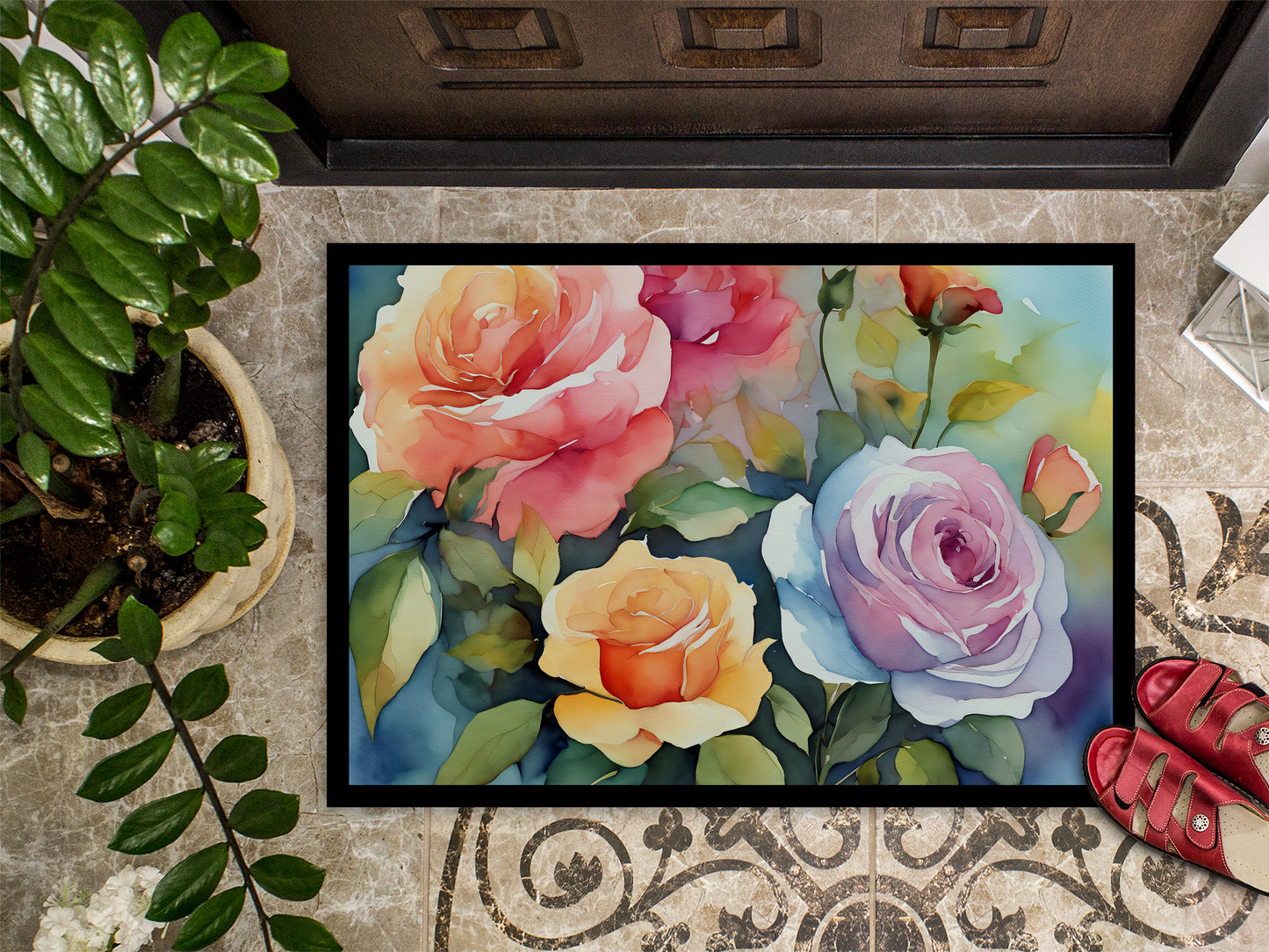 Roses in Watercolor Doormat