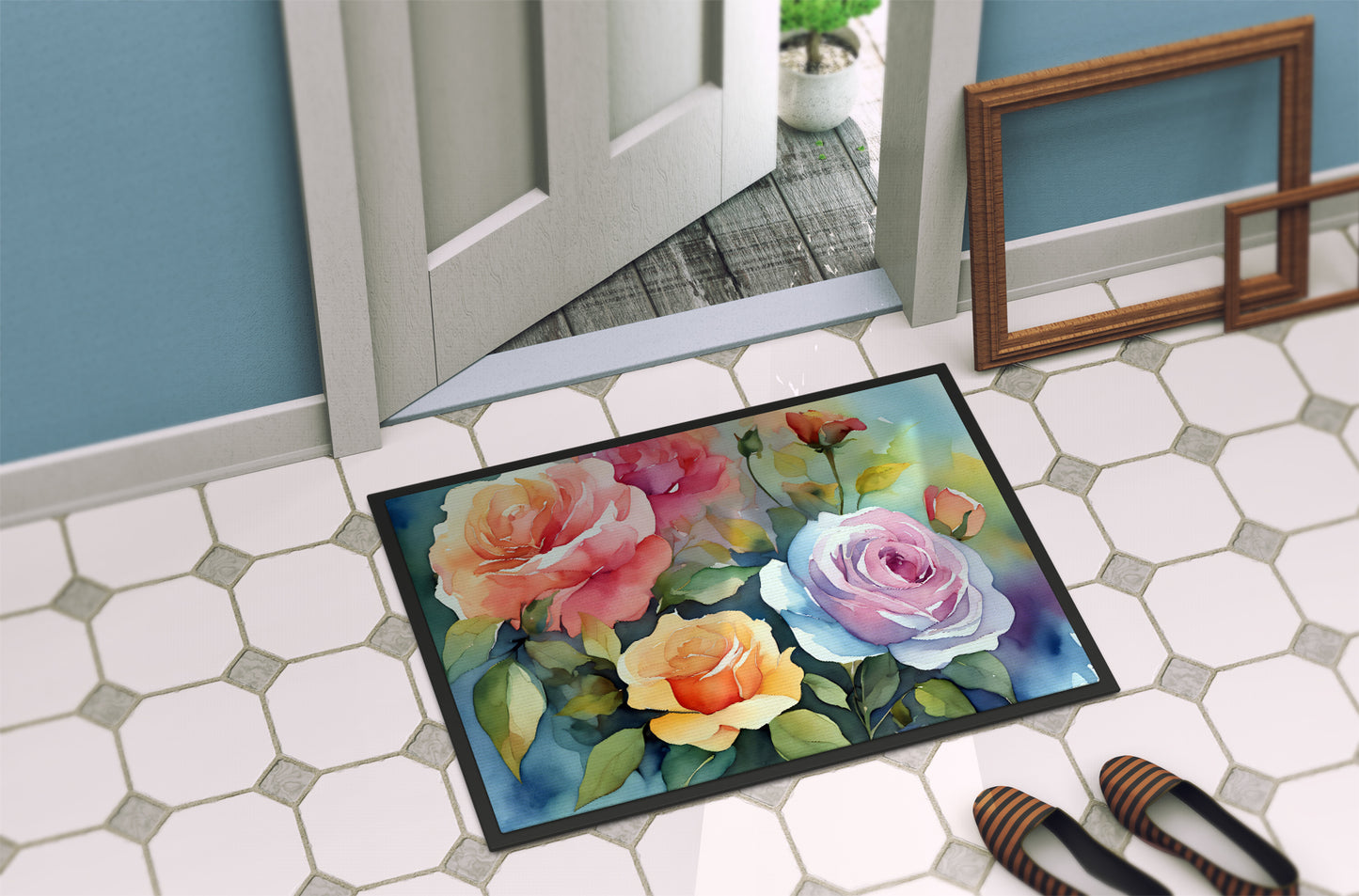 Roses in Watercolor Doormat