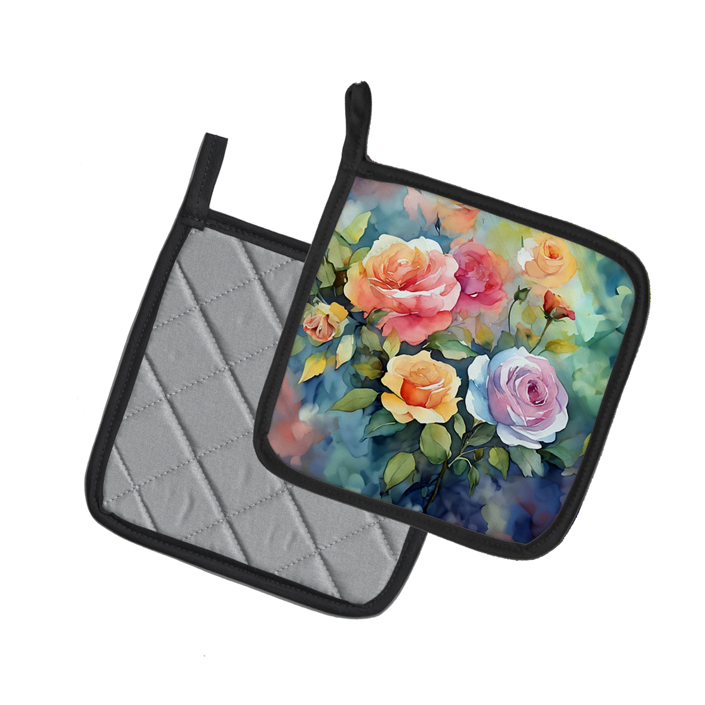 Roses in Watercolor Pair of Pot Holders