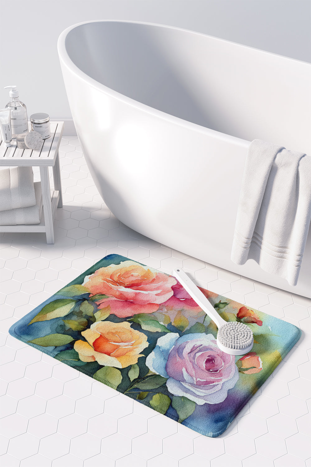 Roses in Watercolor Memory Foam Kitchen Mat
