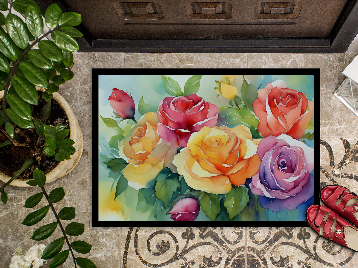 Roses in Watercolor Doormat