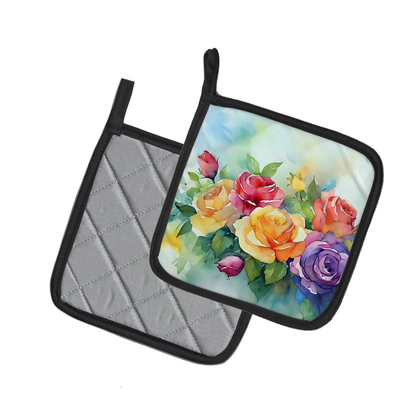 Roses in Watercolor Pair of Pot Holders