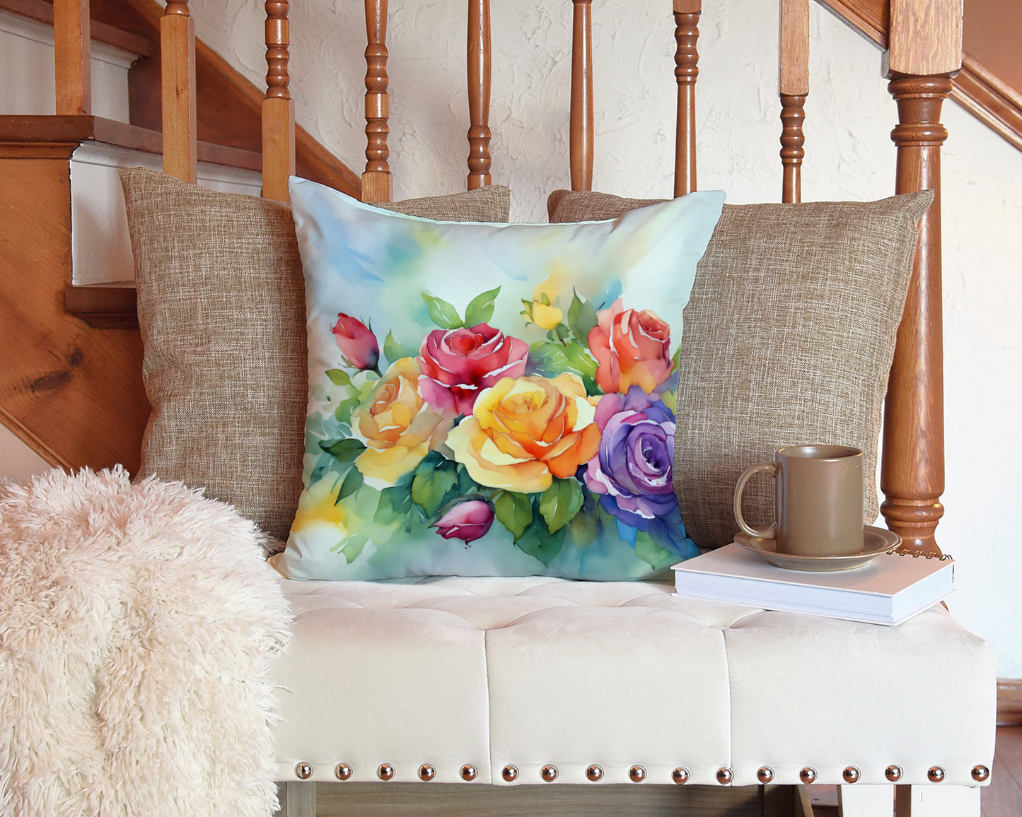 Roses in Watercolor Throw Pillow