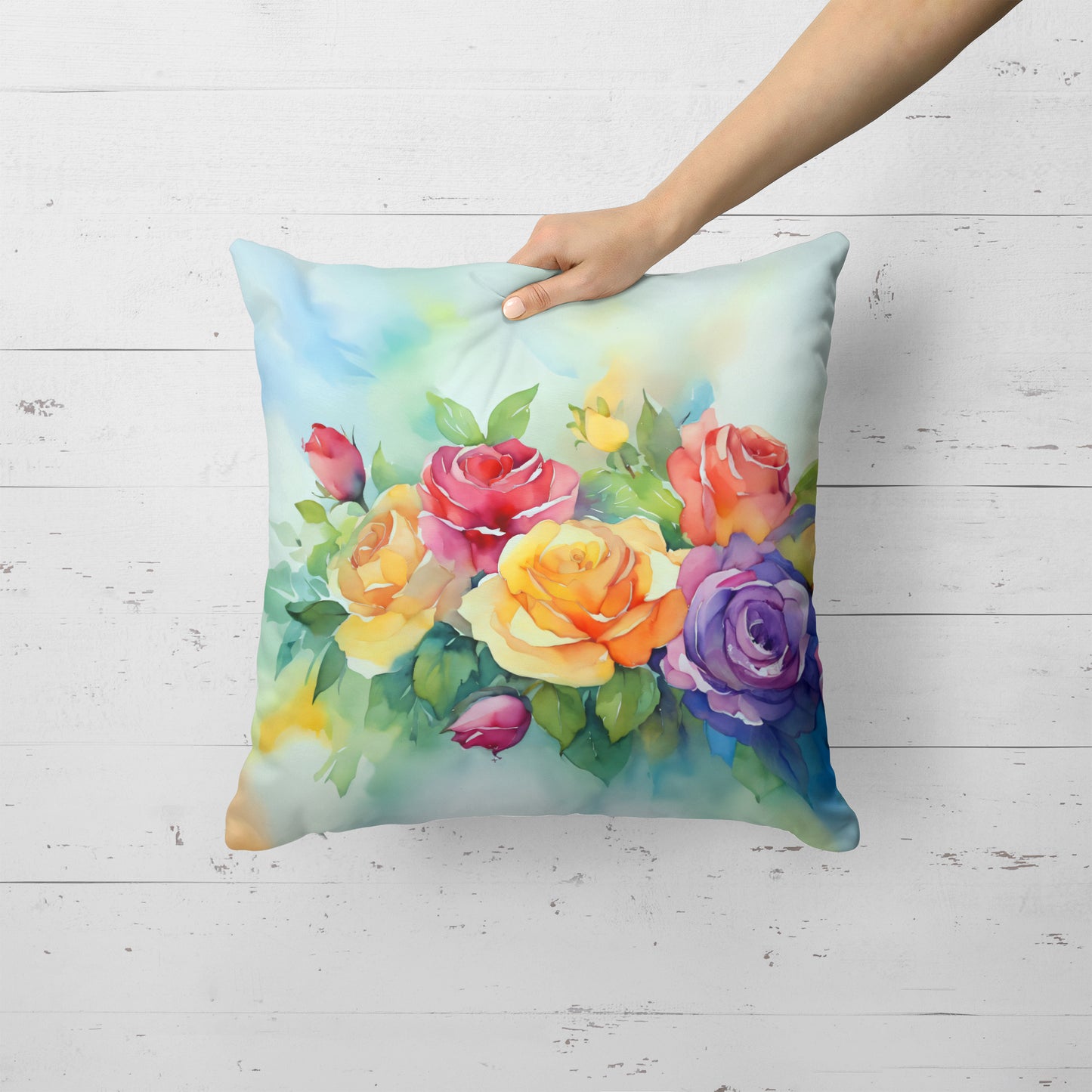 Roses in Watercolor Throw Pillow