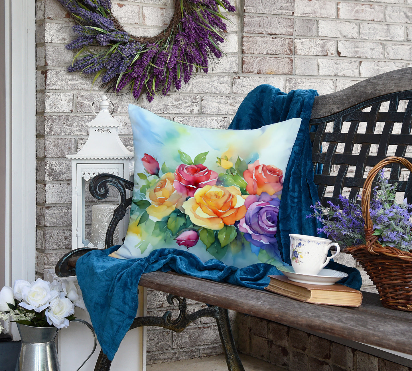 Roses in Watercolor Throw Pillow