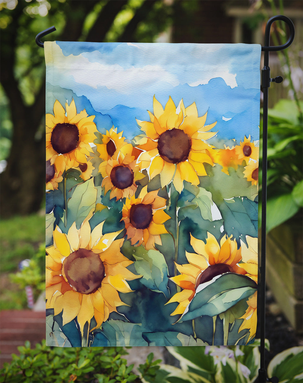 Sunflowers in Watercolor Garden Flag