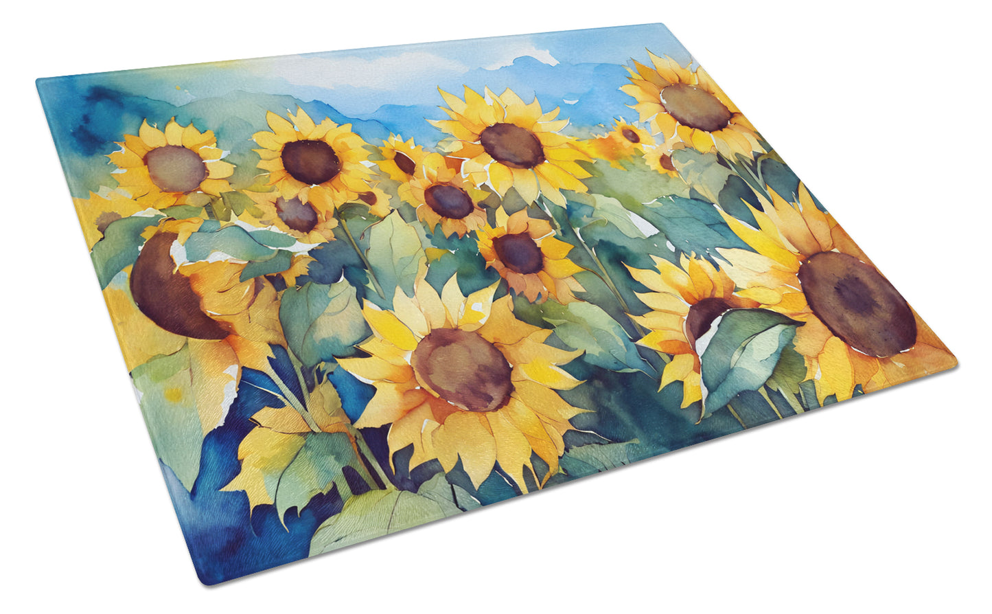 Buy this Sunflowers in Watercolor Glass Cutting Board