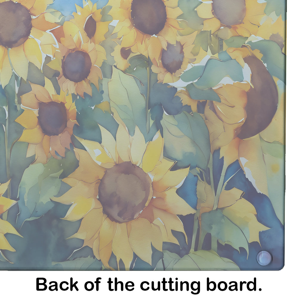 Sunflowers in Watercolor Glass Cutting Board